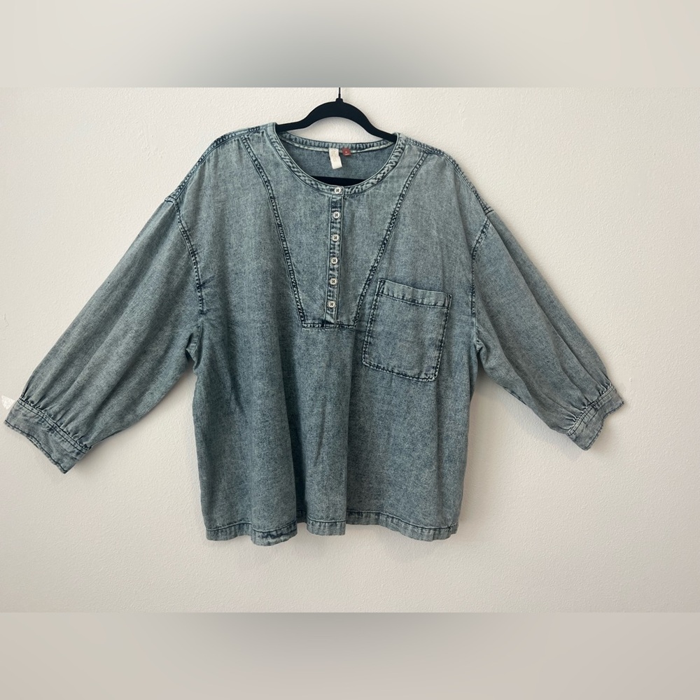 Pilcro Anthropologie Women XL Light Denim ½ Button-Up ½ Sleeve Shirt (0655) - Picture 3 of 12